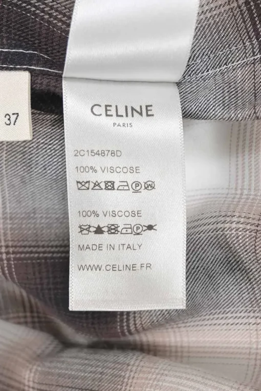 Brown viscose degradé windowpane plaid spread collar button-front shirt