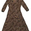 Brown viscose leopard print empire-waist tiered midi dress