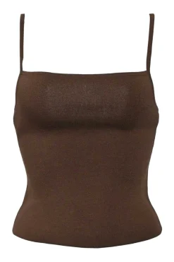 Brown viscose-blend jersey knit square-neck cami