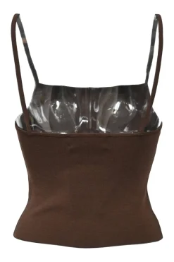 Brown viscose-blend jersey knit square-neck cami