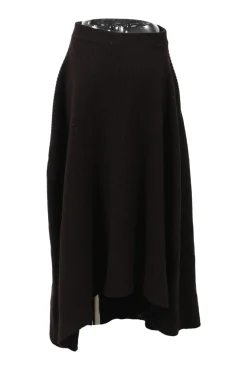 Brown wool asymmetric rib knit Desdemona midi skirt
