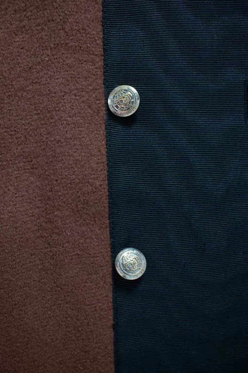 Brown wool felt cardigan with black moire grosgrain panel
