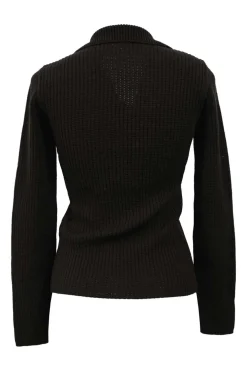 Brown wool fisherman knit button-front hooded cardigan