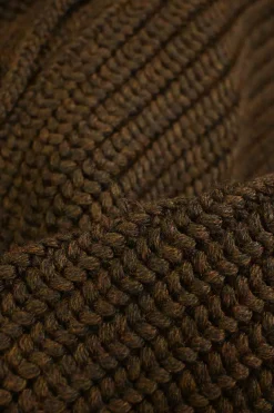 Brown wool fisherman knit button-front cardigan