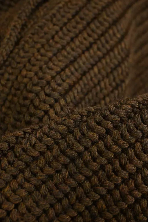 Brown wool fisherman knit button-front cardigan