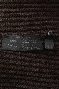 Brown wool fisherman knit button-front hooded cardigan