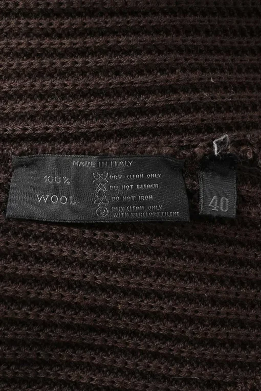 Brown wool fisherman knit button-front hooded cardigan