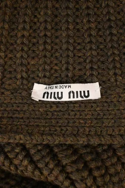 Brown wool fisherman knit button-front cardigan