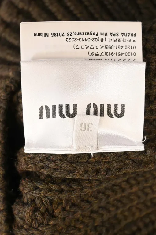 Brown wool fisherman knit button-front cardigan