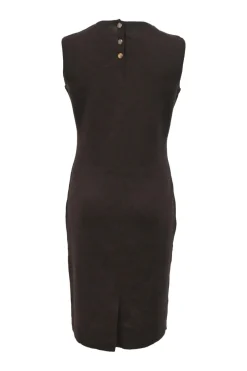 Brown wool jersey knit crewneck sleeveless knee-length dress
