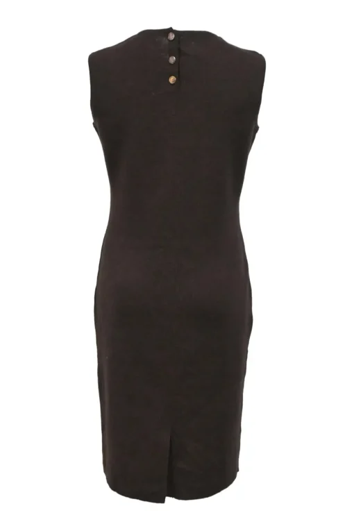 Brown wool jersey knit crewneck sleeveless knee-length dress