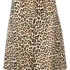 Brown wool-blend leopard print A-line skirt
