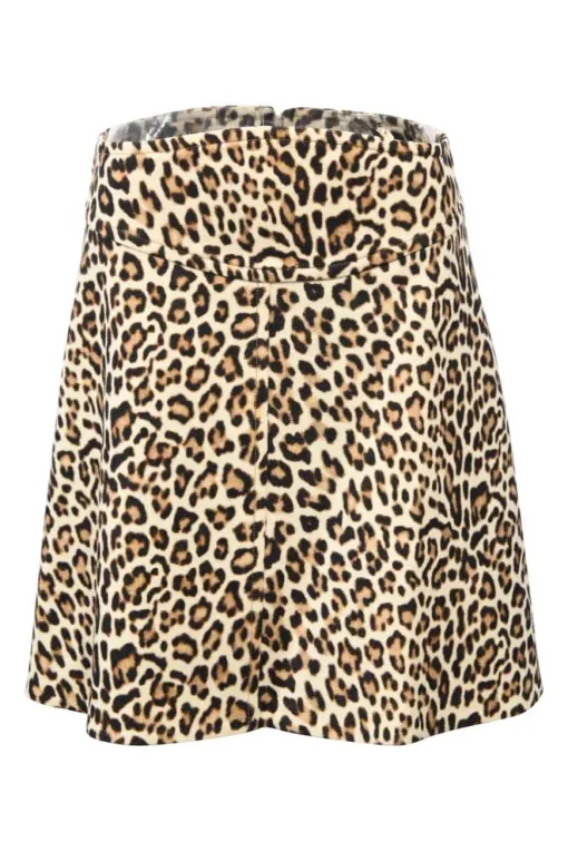 Brown wool-blend leopard print A-line skirt