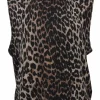 Brown wool-blend leopard print mock neck pullover knit gilet with crystal shank button shoulderline appliqué