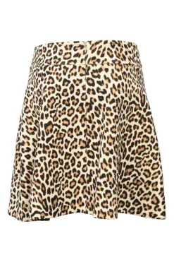 Brown wool-blend leopard print A-line skirt
