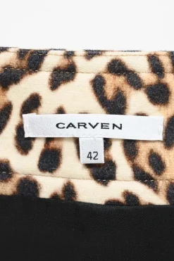 Brown wool-blend leopard print A-line skirt