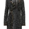 Brown wool-blend novelty bouclé knit wrap-front cardigan