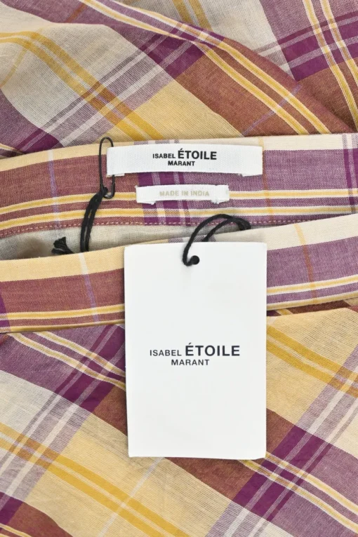 Burgundy and honey draped cotton Madras check voile Birdy pencil skirt