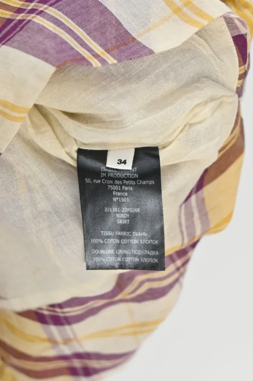 Burgundy and honey draped cotton Madras check voile Birdy pencil skirt