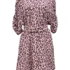 Burgundy and pink leopard-print silk spread collar belted mini shirt dress