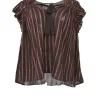 Burgundy and red cotton-lurex blend metallic stripe jacquard tie-front flutter sleeve swing top