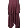 Burgundy bias-cut bi-layer polyester handkerchief midi dress