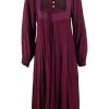 Burgundy casual dress with dark brown pattern with knit panel