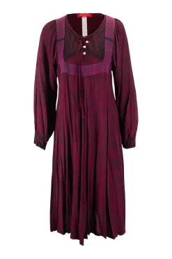 Burgundy casual dress with dark brown pattern with knit panel