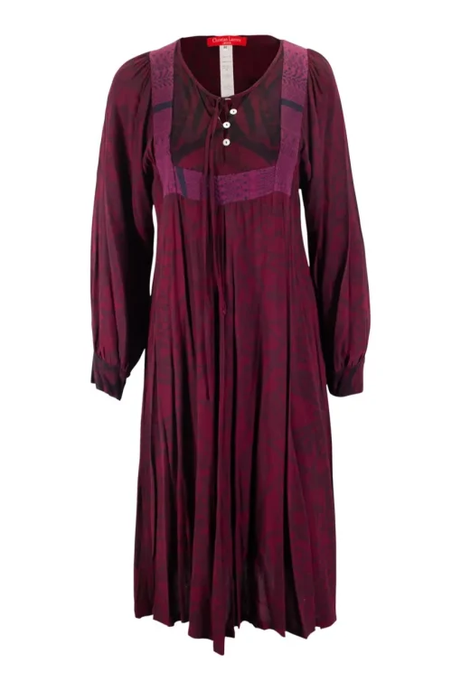 Burgundy casual dress with dark brown pattern with knit panel
