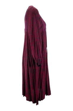 Burgundy casual dress with dark brown pattern with knit panel