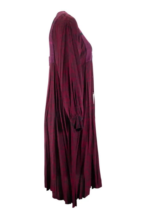 Burgundy casual dress with dark brown pattern with knit panel