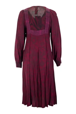 Burgundy casual dress with dark brown pattern with knit panel