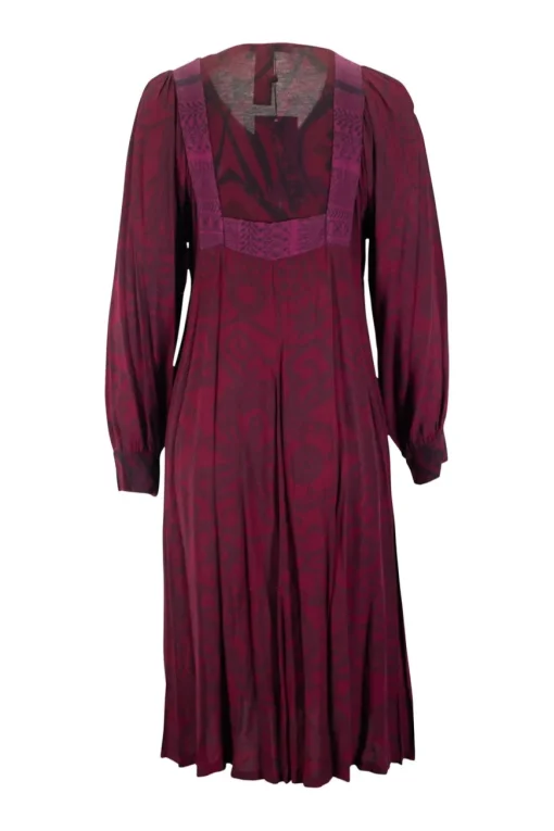 Burgundy casual dress with dark brown pattern with knit panel