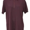 Burgundy cotton interlock jersey spread collar half-zip polo knit top