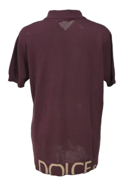 Burgundy cotton interlock jersey spread collar half-zip polo knit top