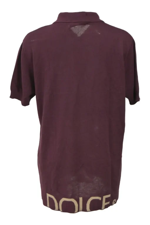 Burgundy cotton interlock jersey spread collar half-zip polo knit top