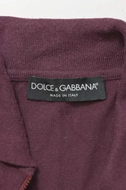 Burgundy cotton interlock jersey spread collar half-zip polo knit top