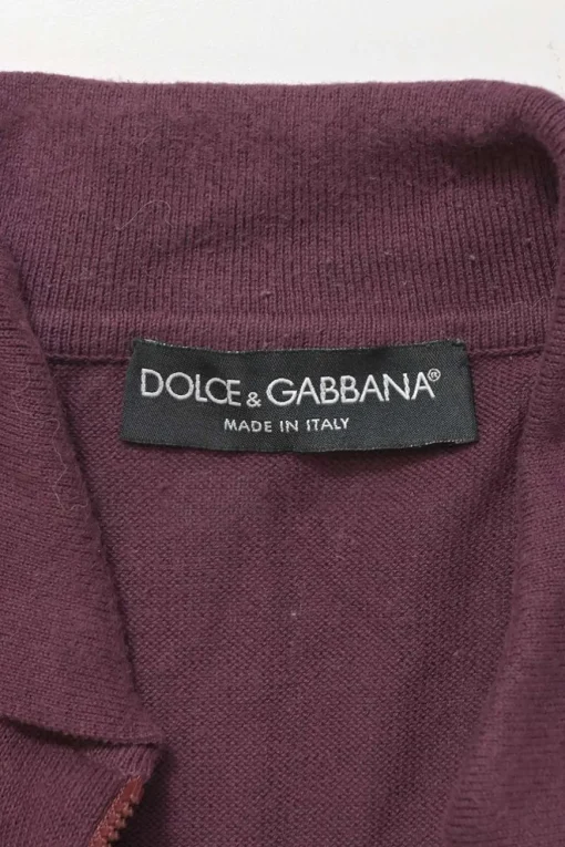 Burgundy cotton interlock jersey spread collar half-zip polo knit top