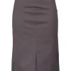 Burgundy cotton-blend slit-front knee-length pencil skirt