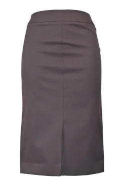 Burgundy cotton-blend slit-front knee-length pencil skirt