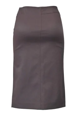 Burgundy cotton-blend slit-front knee-length pencil skirt