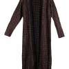Burgundy synthetic fiber blend metallic warp knit wave motif open front cardigan