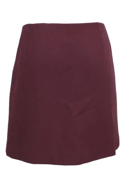 Burgundy wool-blend Cavalry twill pull-on mini pencil skirt
