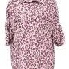 Burgundy-pink leopard print silk spread collar short sleeve cargo shirt