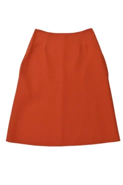 Burnt orange wool-silk blend Cavalry twill pull-on A-line knee-length skirt