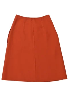 Burnt orange wool-silk blend Cavalry twill pull-on A-line knee-length skirt