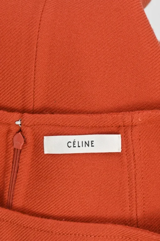 Burnt orange wool-silk blend Cavalry twill pull-on A-line knee-length skirt