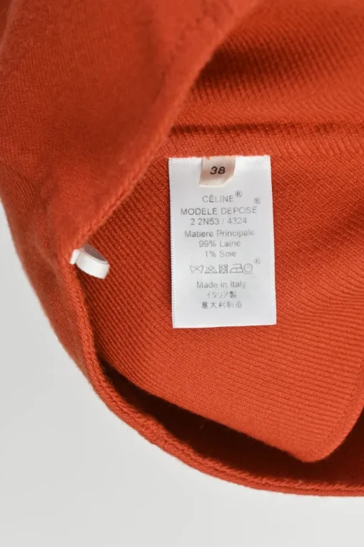 Burnt orange wool-silk blend Cavalry twill pull-on A-line knee-length skirt