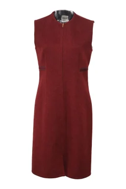 Burnt red cashmere melton zip-front sleeveless sheath dress