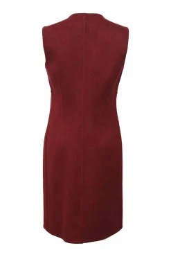 Burnt red cashmere melton zip-front sleeveless sheath dress